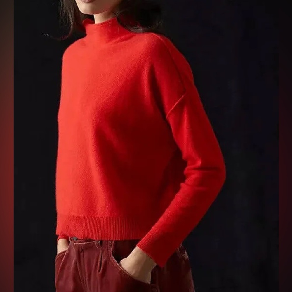 Pilcro Anthropologie The Alani 100% Cashmere Mock-Neck Sweater Candy Red XSP